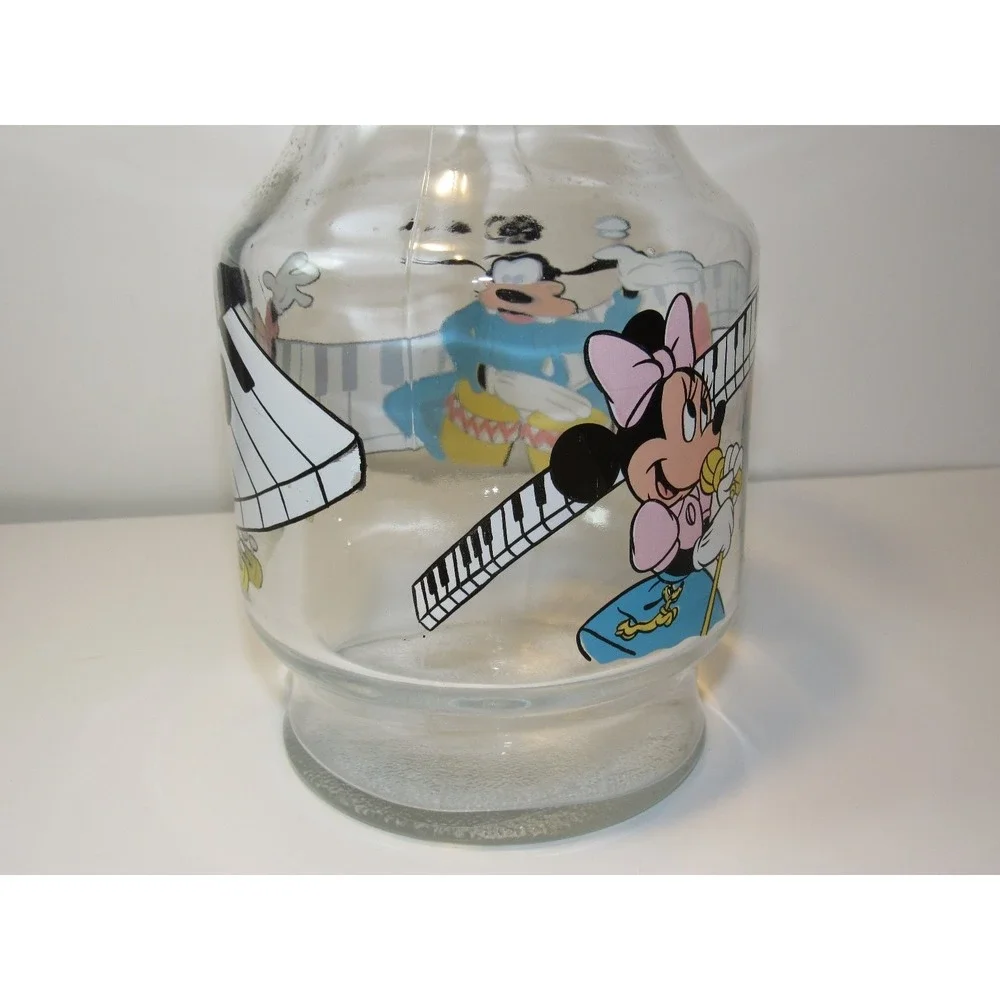 Disney‎ Mickey Minnie Goofy Glass Pitcher Musical Design Vintage